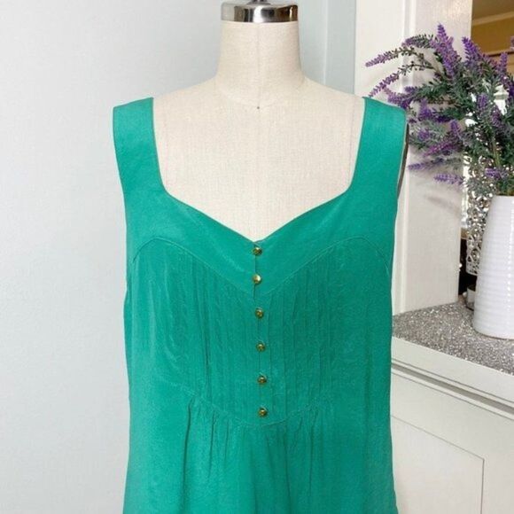 Banana Republic Silk Pleated Tank Top Green Blouse 6 Small - Picture 3 of 9